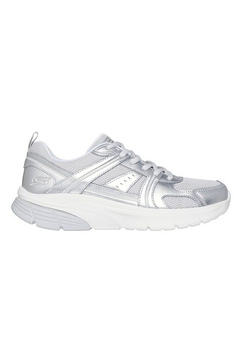 Skechers, Pantofi sport Bobs Vamos de piele ecologica si plasa, Gri deschis/Argintiu
