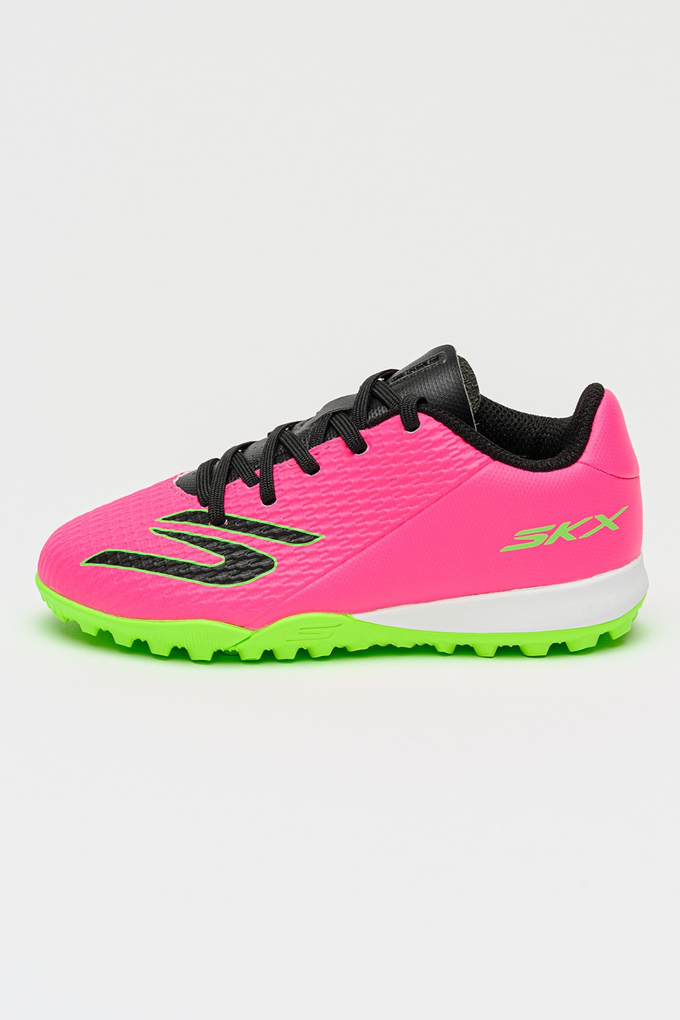 Skechers, Pantofi SKX 2 Jr cu logo pentru fotbal, Negru, Fucsia, Verde neon, 28.5 EU