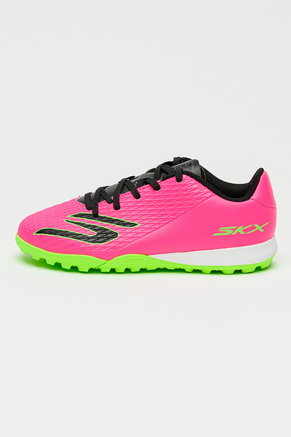 Skechers, Pantofi din piele ecologica SKX 2 JR cu aspect texturat pentru fotbal, Negru, Fucsia, Verde neon, 37 EU