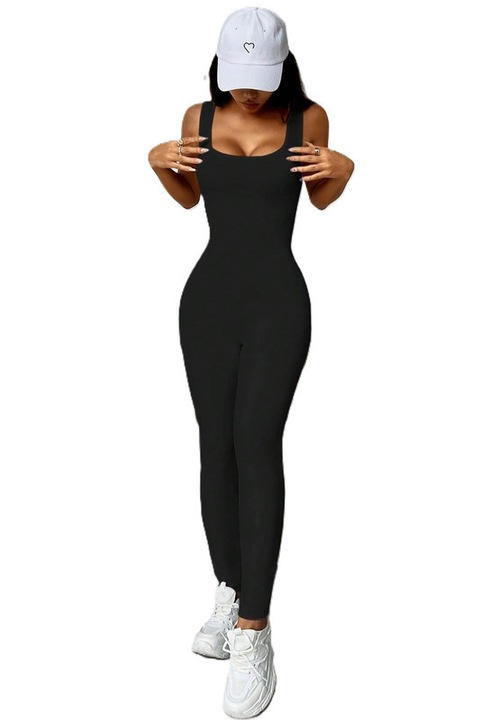 Salopeta Dama, Full Body, Croiala Skinny, Decolteu Patrat, Negru, S