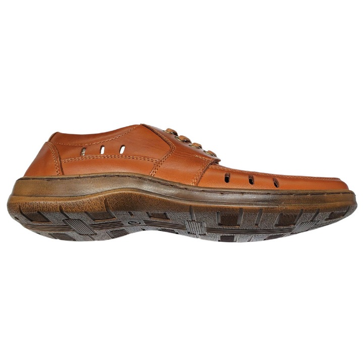 Pantofi bărbați SCV, maro-cognac, piele naturală perforată, talpă cusută, număr 43