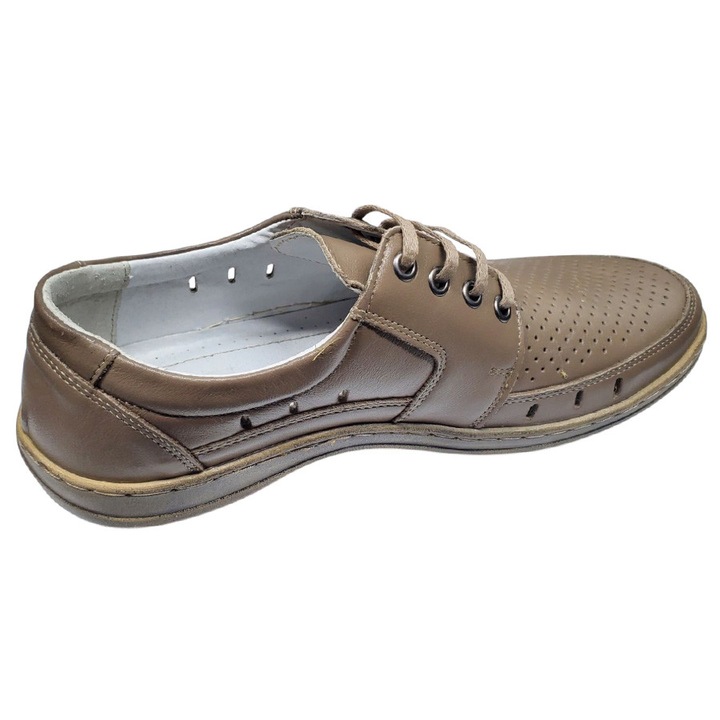 Pantofi bărbați, SCV, bej, piele naturală perforată, talpă cusută, număr 40