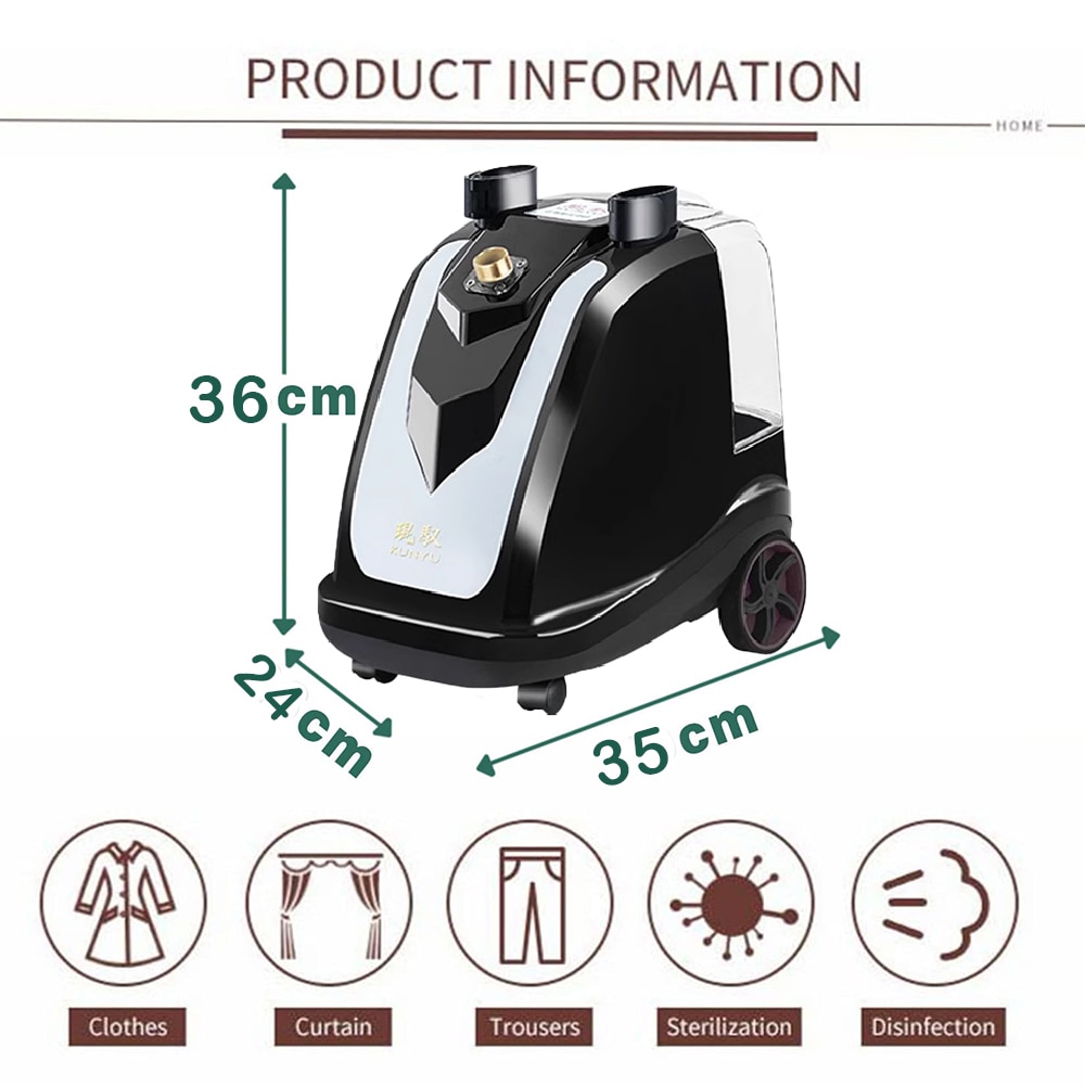 Aparat de calcat cu abur Dollcini, complet din cupru, 2200 W – rezervor de 3,5 l, cap de abur cu 10 gauri, tija reglabila, abur profesional, negru