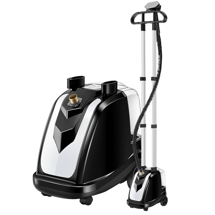 Парогенератор за дрехи Dollcini, Меден, 2200W, Резервоар 3,5 л, 10-дупкова парна глава, Регулируем прът, Професионално гладене с пара, Черен