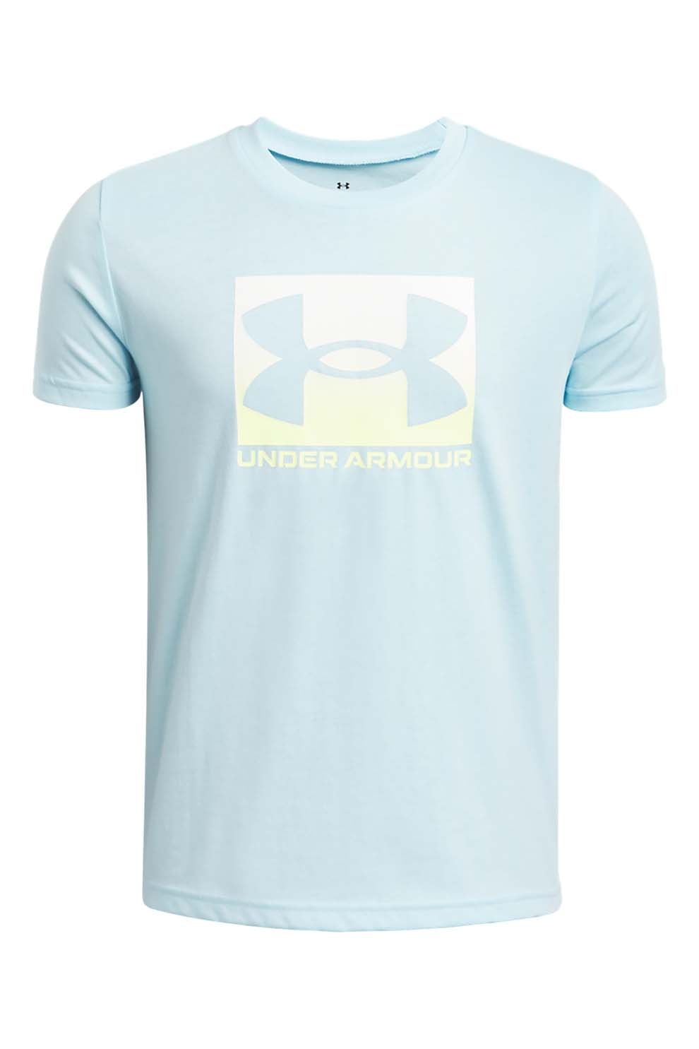 Under Armour, Tricou cu logo Boxed Sports, Alb, Albastru deschis, 137-149 CM