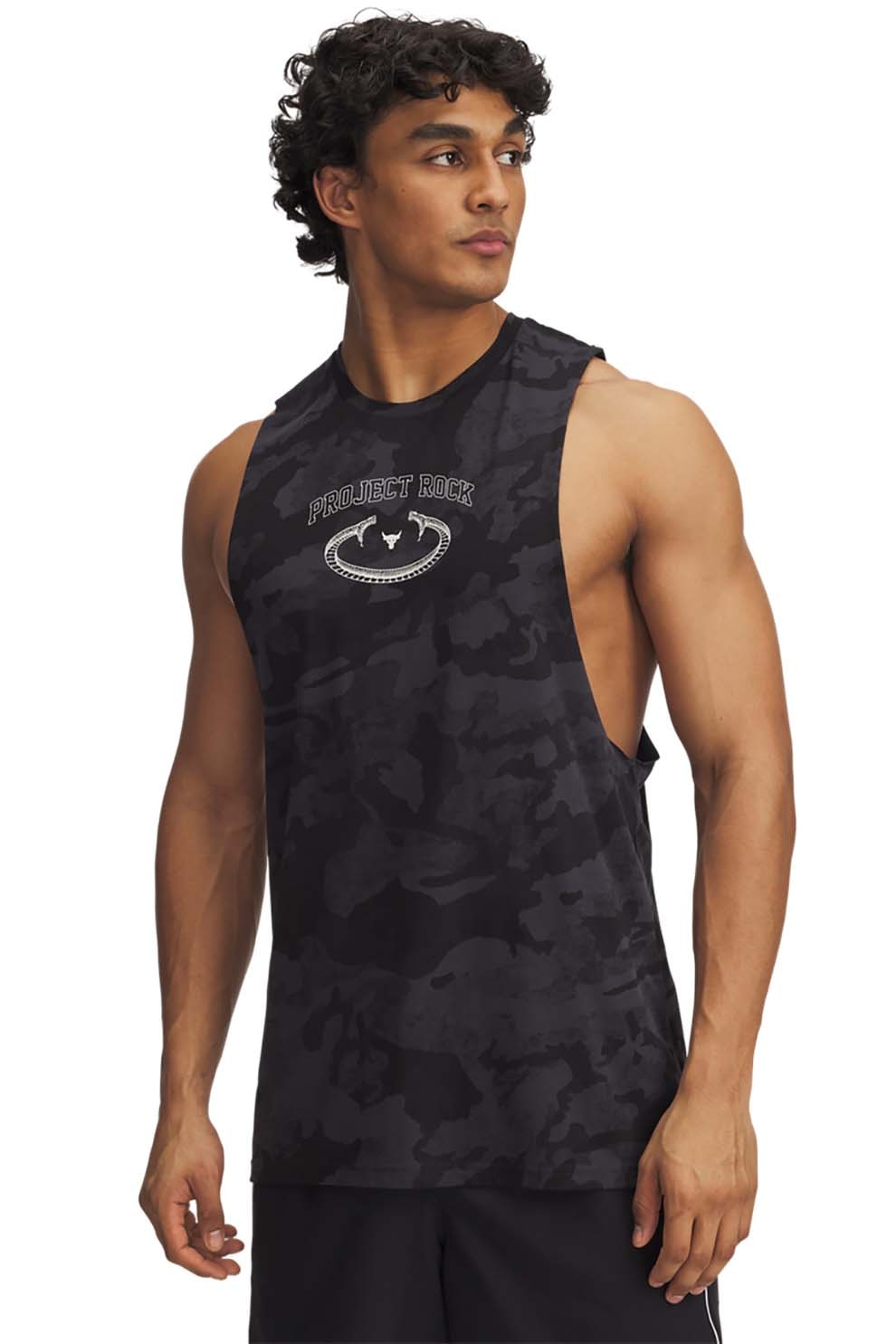 Under Armour, Top lejer cu model camuflaj pentru fitness Project Rock ...