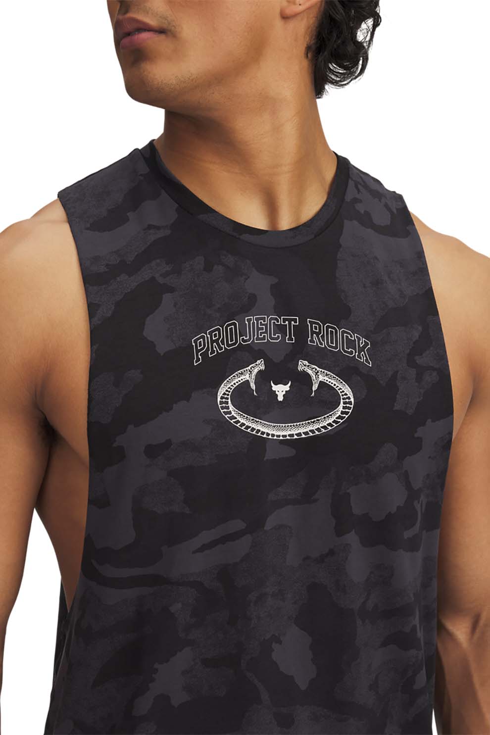 Under Armour, Top lejer cu model camuflaj pentru fitness Project Rock ...
