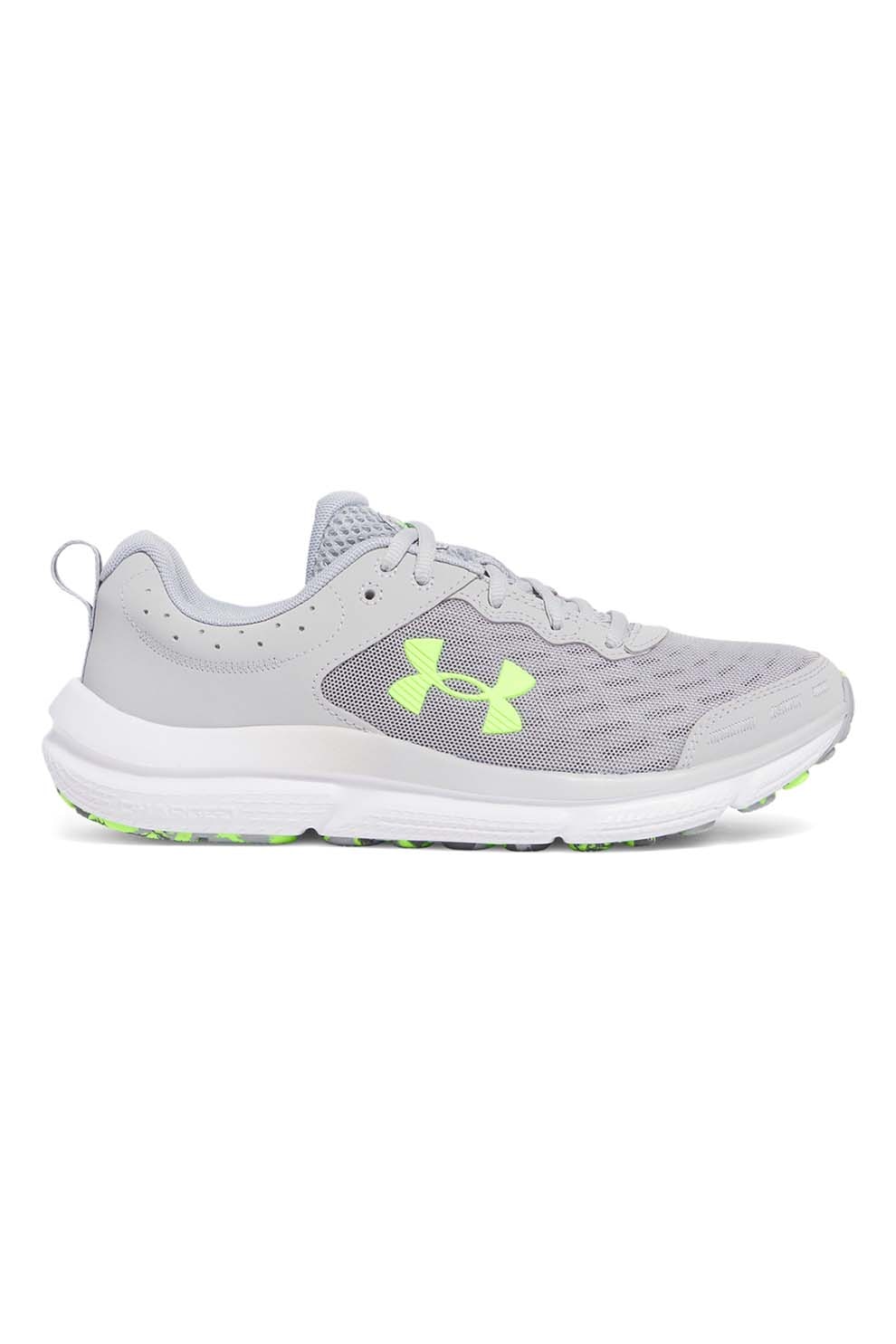 Under Armour, Pantofi Charged Assert 10 pentru alergare, Gri deschis, Verde neon, 9