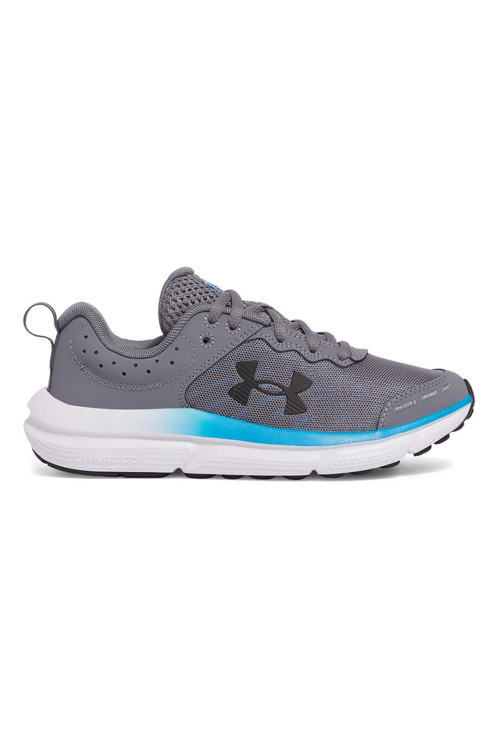 Under Armour, Pantofi Assert 10 cu garnituri de piele, pentru alergare, Gri, Albastru, 36.5 EU