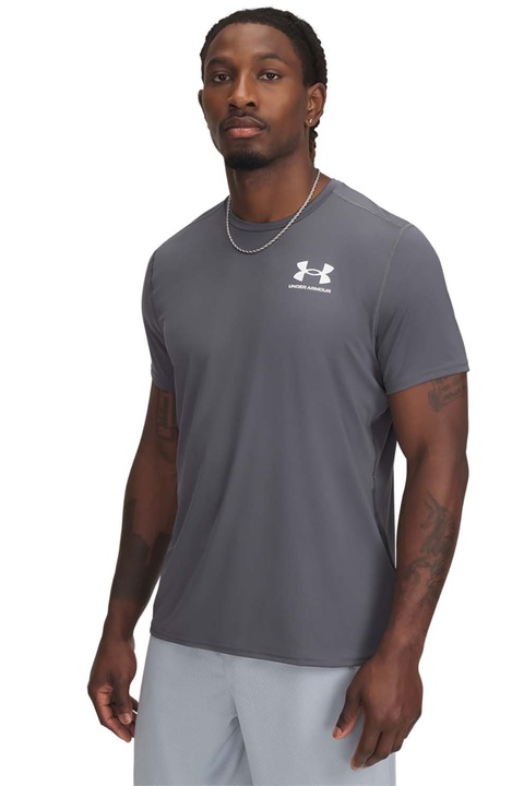 Under Armour, Tricou cambrat pentru fitness Heatgear, Gri inchis