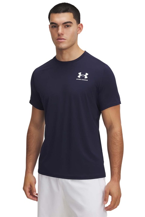 Under Armour, Tricou cambrat pentru fitness Heatgear, Alb/Bleumarin