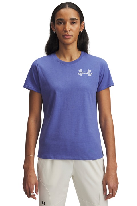 Under Armour, Tricou cu logo pentru fitness, Albastru indigo