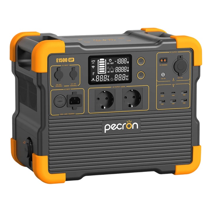 Преносима електрическа зарядна станция iSEN PECRON E1500LFP, 1536Wh, 2200W, 230V, цифров дисплей, бързо зареждане, LiFePO4 батерия, MPPT контролер, 12 изхода, BMS защита