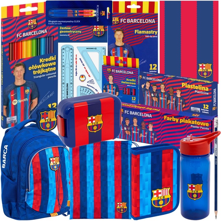 Set ghiozdan echipat FC Barcelona, 13 piese, multicolor