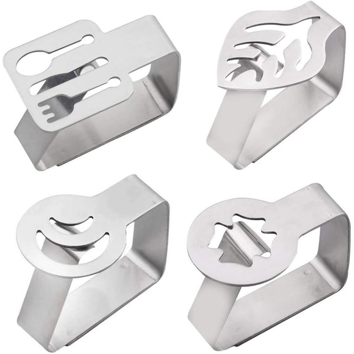 Щипки за покривка, неръждаема стомана, комплект от 4, сребристи, 6.5x5x2 см