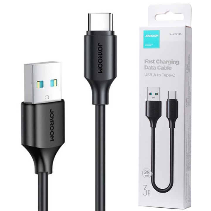 Cablu USB la Type-C de 25CM, Compatibil iPhone 15/16 si Android, Joyroom S-A9, Transfer date 480Mbps, Negru