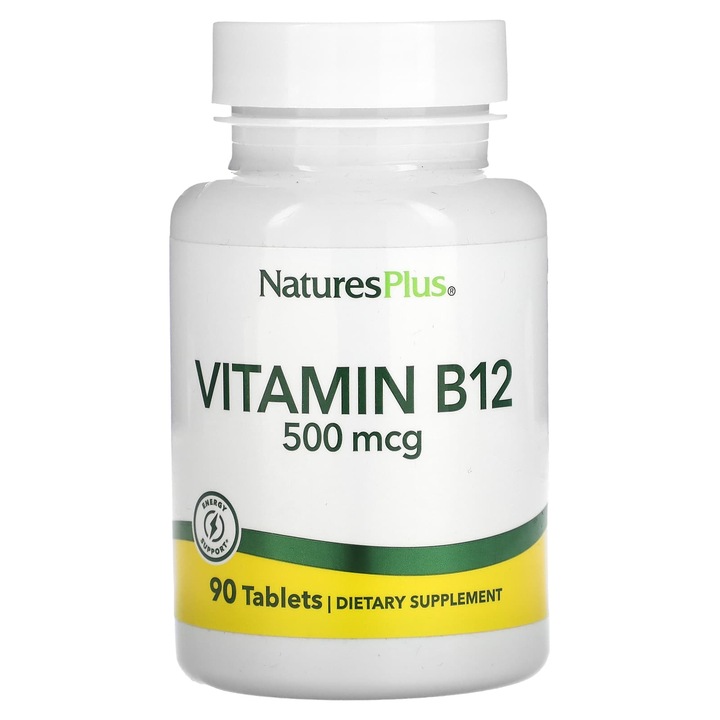 Vitamina B12, NaturesPlus, 500 mcg, 90 tablete, fara gluten, vegetariana