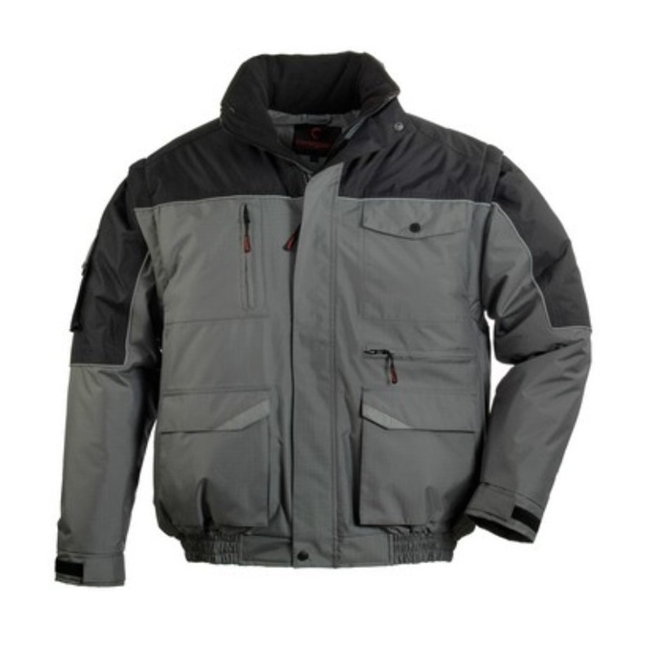 Téli dzseki 2 az 1-ben, RIPSTOP, levehető ujjakkal, HI-Vis, szigetelt és vízálló XXL fekete és szürke