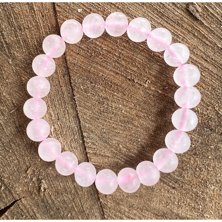 Bratara cuart roz mat, Druzy, pietre semipretioase, 8-9 mm