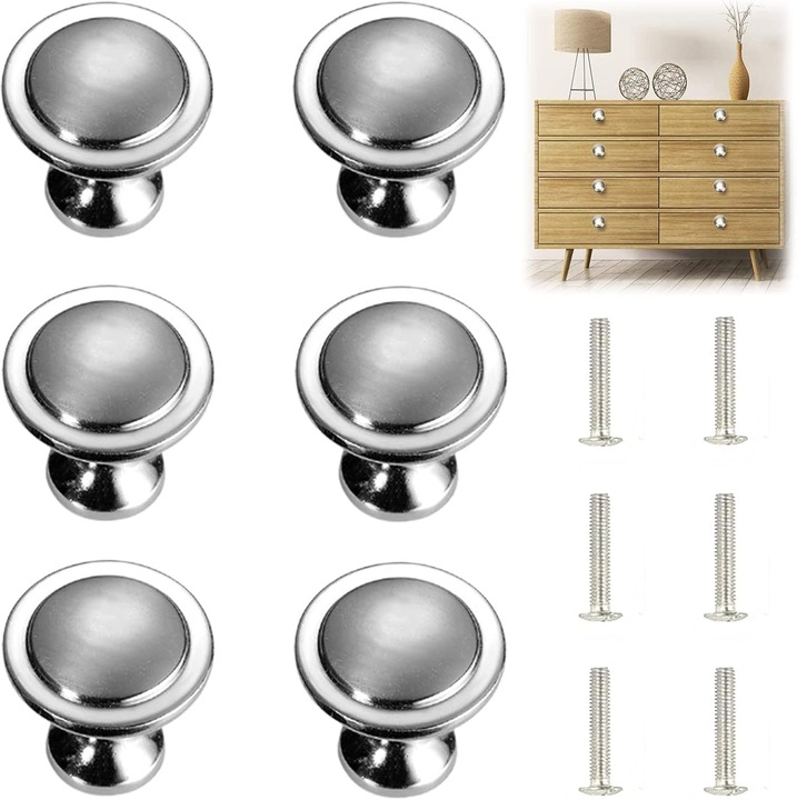 Manere de mobila, set de 6, zinc, argintiu, 27x20mm