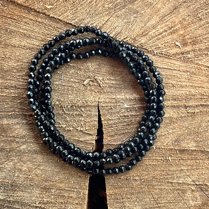 Bratara fatetata agat negru, Druzy, pietre semipretioase, 3 mm