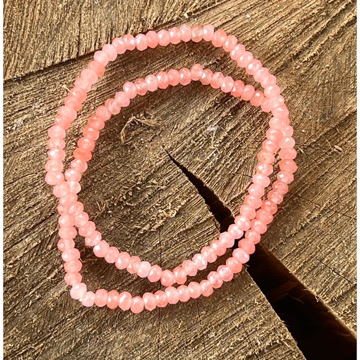 Bratara fatetata discuri agat roz, Druzy, pietre semipretioase, 4 mm