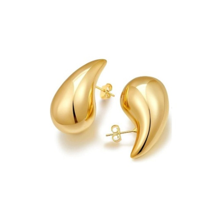 Обеци Diora, голям модел на сълза, сребърни обици - Златни