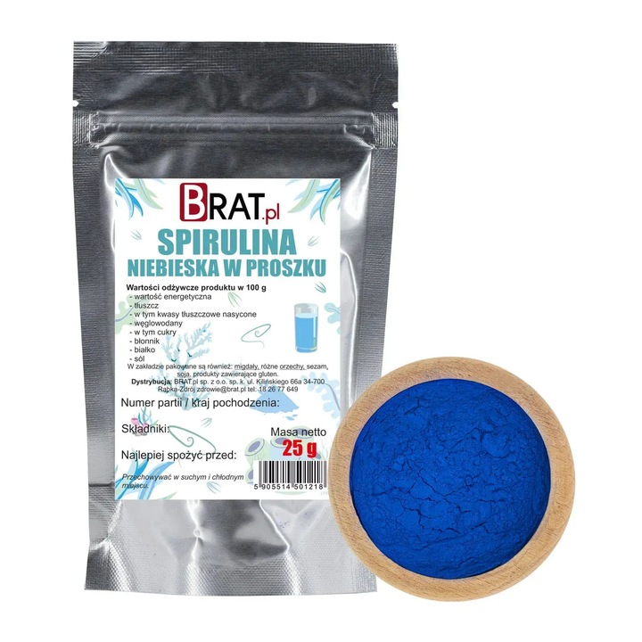 Spirulina albastra pulbere 25g, Brat.pl, antioxidant, bogata in proteine, colorant natural