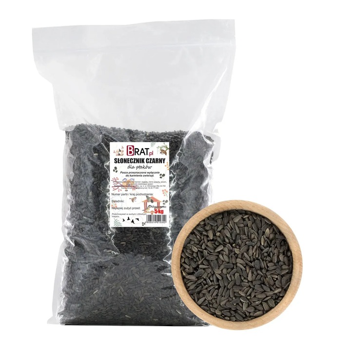 Seminte de floarea-soarelui negre pentru pasari, Brat.pl, 5kg, bogate in proteine, continut ridicat de grasimi