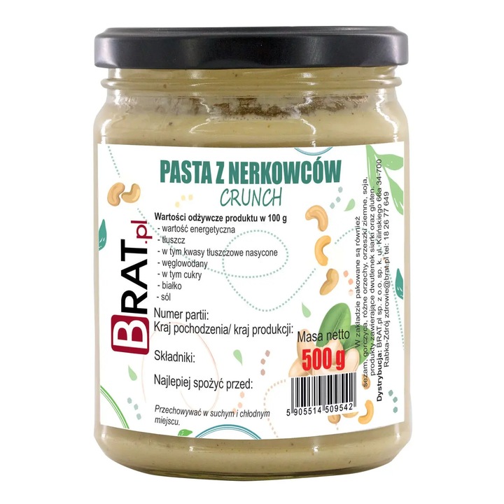 Pasta din caju CRUNCH 500g, Brat.pl, textura crocanta, ideala pentru tartine