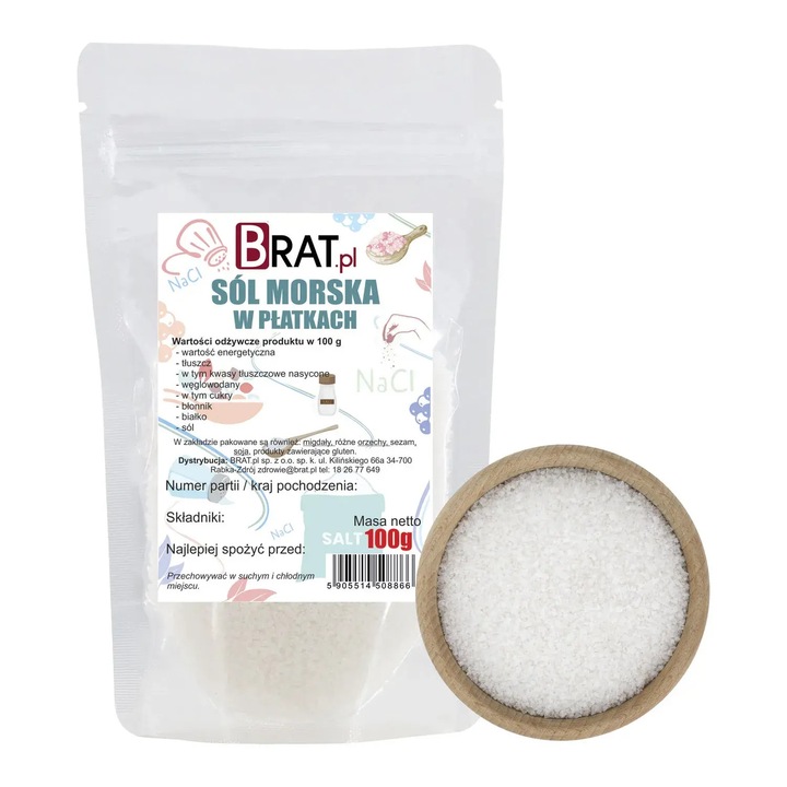 Sare marina in fulgi 100g, Brat.pl, naturala, bogata in minerale