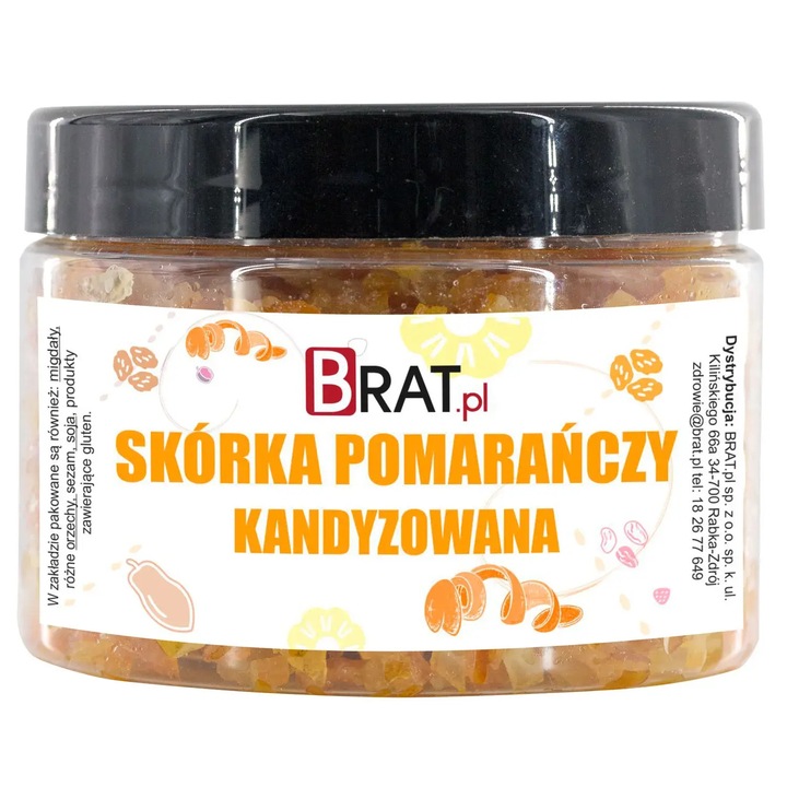 Coaja de portocala cristalizata 200g, Brat.pl, aromata, dulce, ambalaj tip TWIST