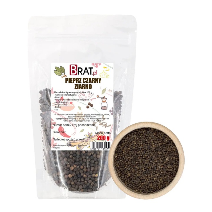 Piper negru boabe 200g Brat.pl, de calitate superioara