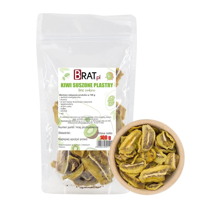 Kiwi uscat felii fara zahar 100g, Brat.pl, natural, fara conservanti