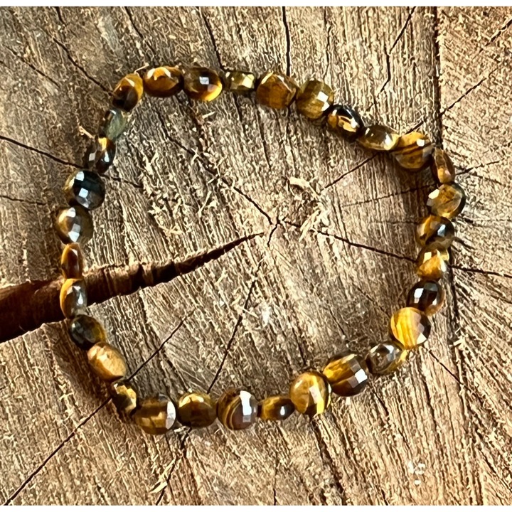 Bratara ochi de tigru fatetata discuri, Druzy, pietre semipretioase, 6 mm