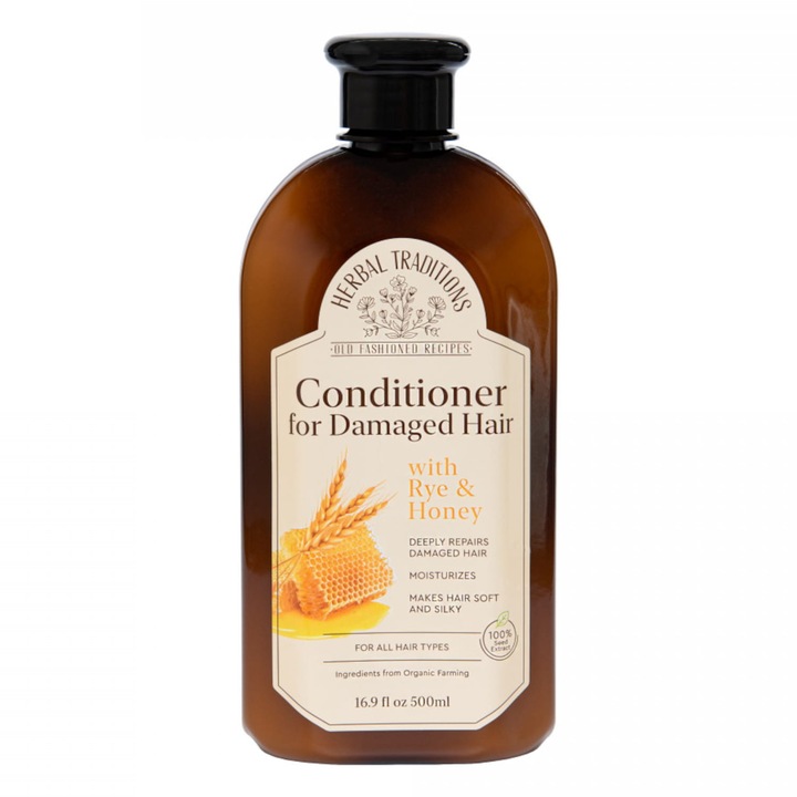 Balsam de par HERBAL TRADITIONS cu secara si miere 500ml, pentru par deteriorat, reduce matreata, hidrateaza