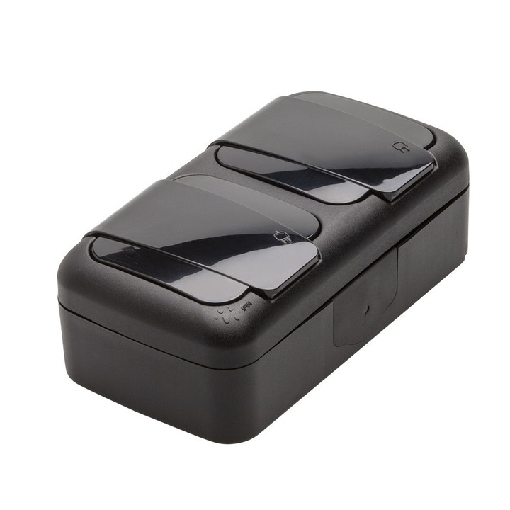 Двоен контакт, за външен монтаж, IP54 защита, черен, Palmiye Viko