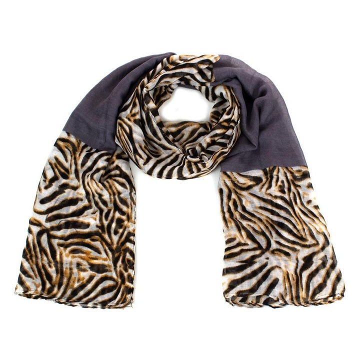 Шал с животински принт, Един размер, Вискоза, Сив