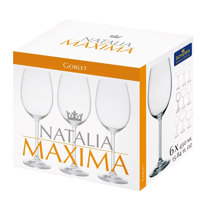 Set 6 pahare cristal Bohemia Natalia Maxima 450ml
