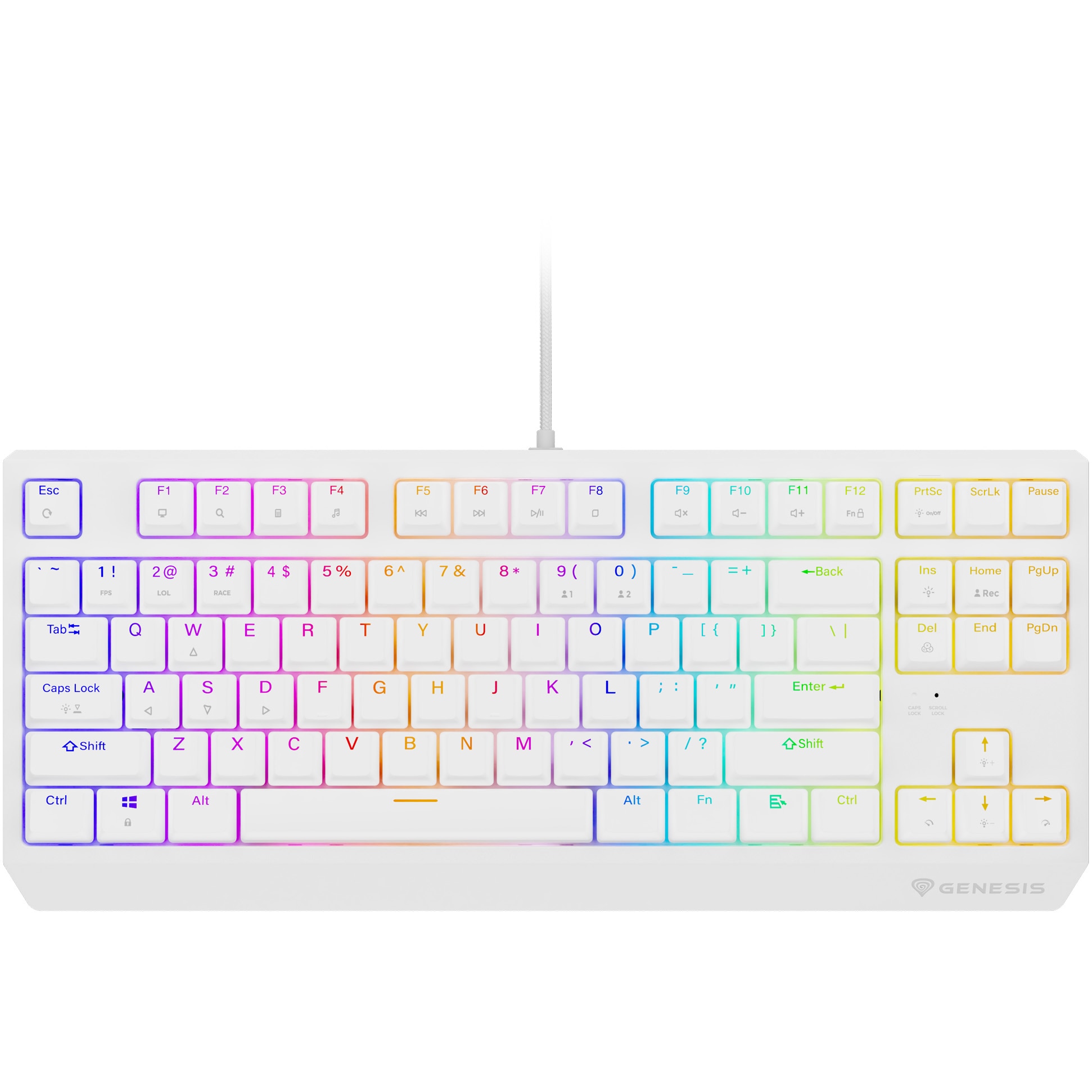Tastatura gaming mecanica cu fir Genesis Thor 230 TKL, iluminare RGB, switch Linear, switch model Outemu Brown, numar taste 87, 11 butoane multimedia, lungime cablu 1.6m, dimensiun