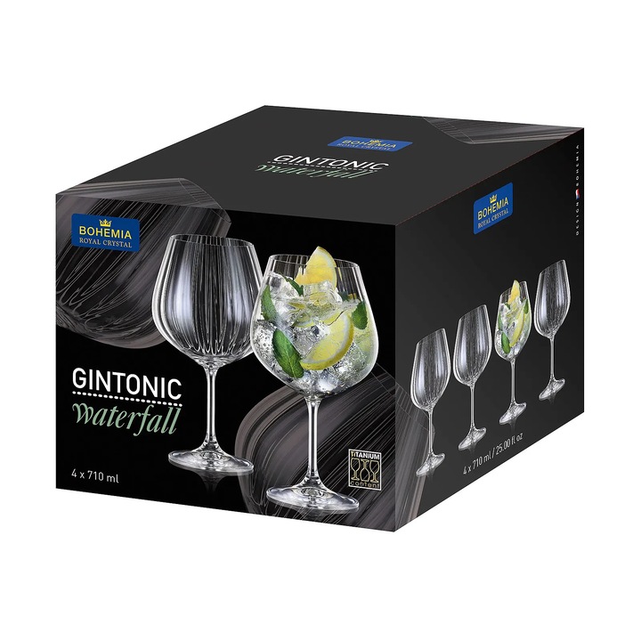 Set 4 pahare cristal Bohemia Gin Tonic Waterfall 710ml