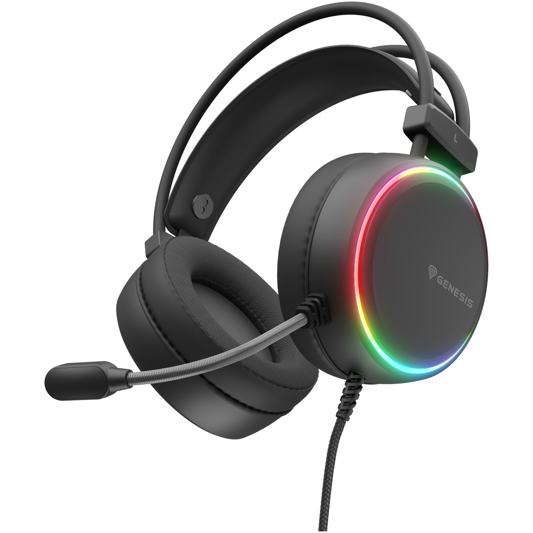 Casti gaming cu fir Genesis Neon 613 G2, sunet stereo, microfon, impendanta 32 Ohm, frecventa raspuns 20 - 20.000 Hz, lungime cablu 220cm, iluminare RGB, frecventa raspuns microfon