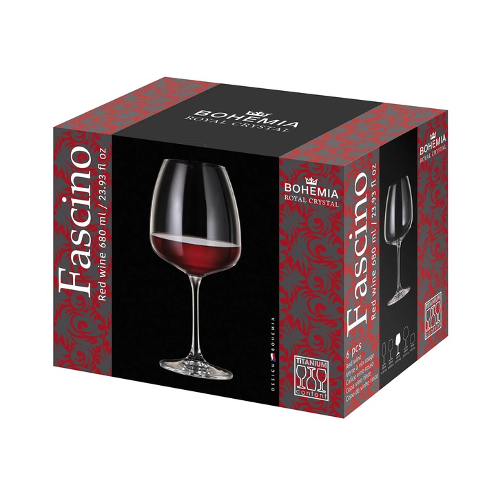 Set 6 pahare cristal Bohemia Fascino 680ml