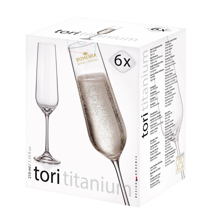 Set 6 pahare cristal Bohemia Tori Titanium 210ml
