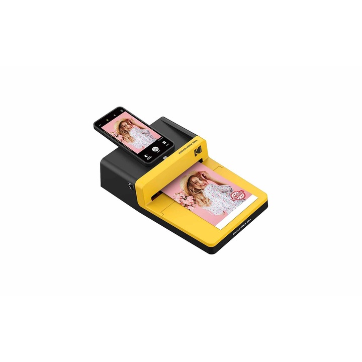 Imprimanta foto Kodak Dock Plus ERA, 300 x 300 dpi, Sublimare, 4x6 inch, Bluetooth, USB-C Galben/Negru
