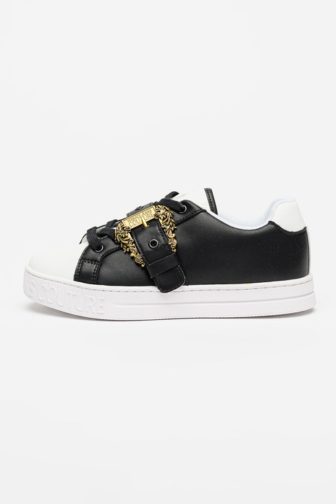 Versace Jeans Couture, Fondo Court csatos műbőr sneaker, Fehér/Fekete