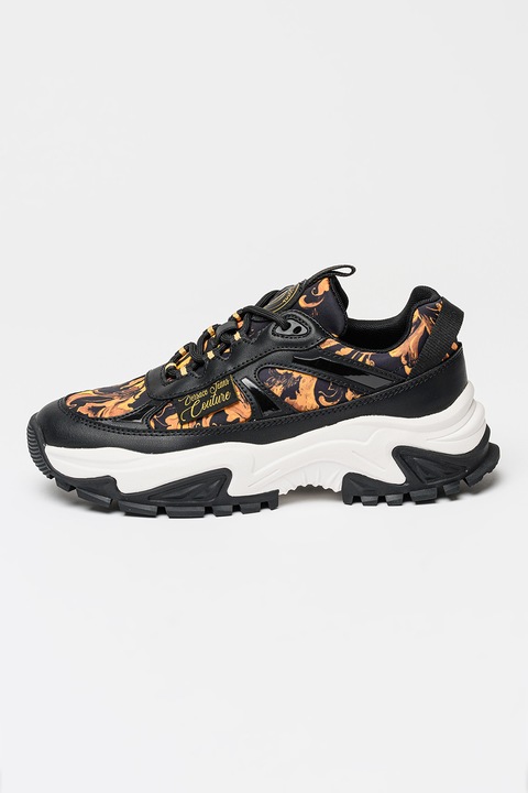 Versace Jeans Couture, Скосени спортни обувки с лого, Черен/Бледооранжев