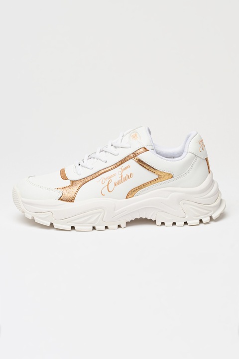 Versace Jeans Couture, Скосени кожени спортни обувки, Златист/Бял