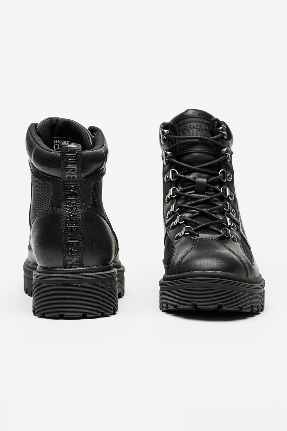Versace Jeans Couture, Ghete de piele cu logo, Negru, 40 - eMAG.ro