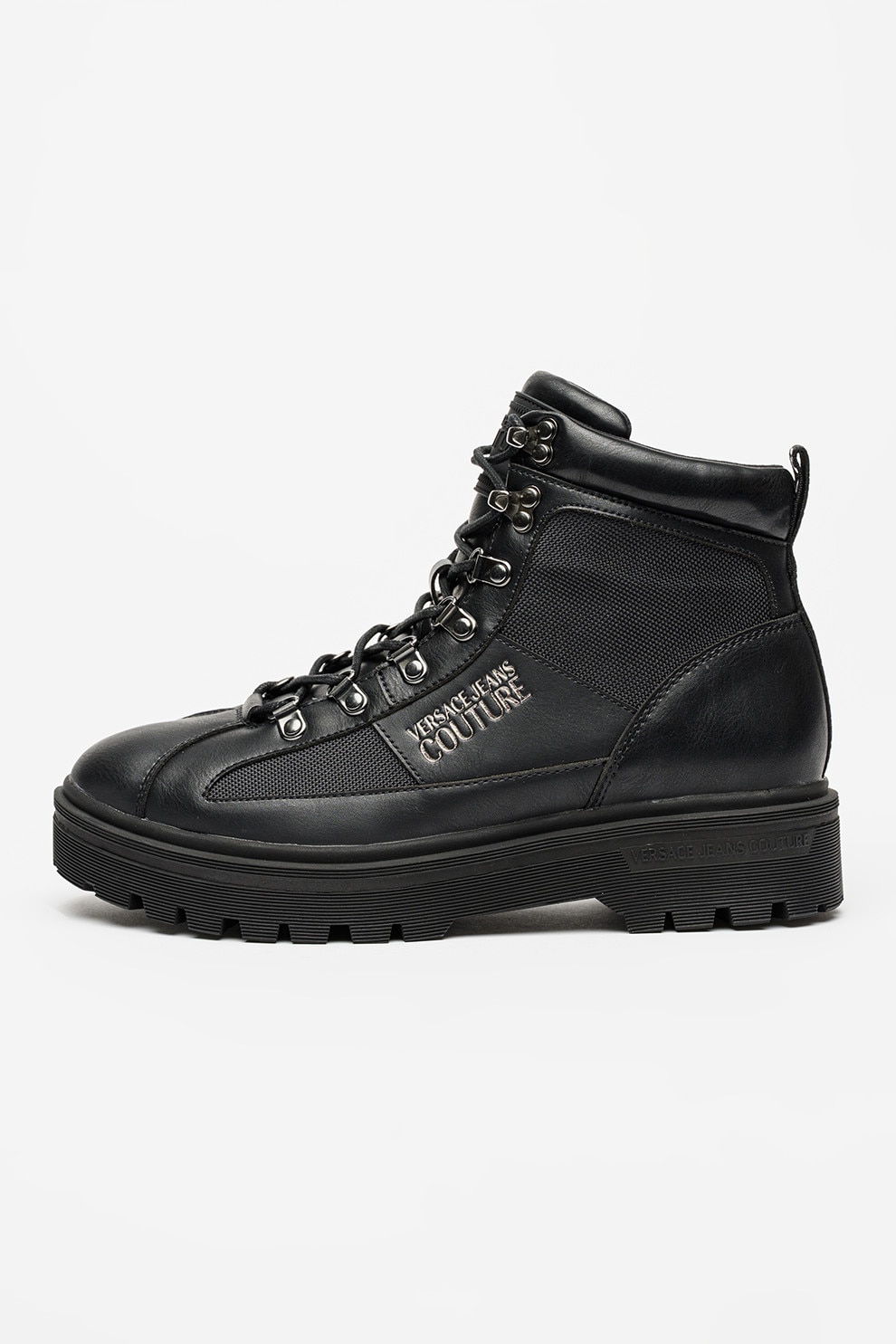 Versace Jeans Couture, Ghete de piele cu logo, Negru, 40 - eMAG.ro
